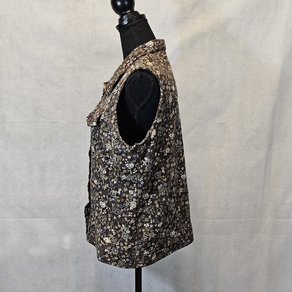 Christopher & Banks Brown Blue Floral Button Up Vest 100% Cotton Size XL - Picture 6 of 8